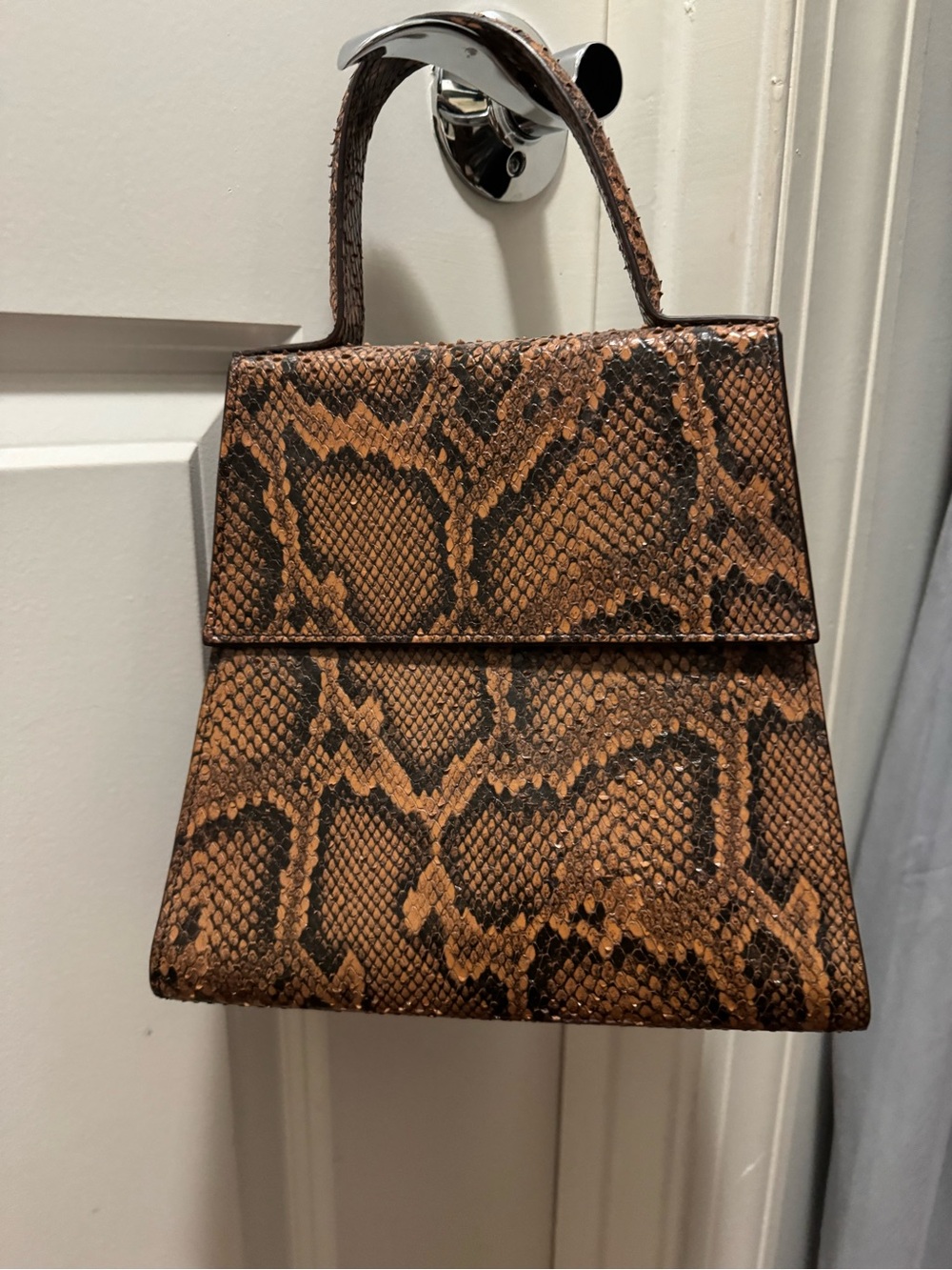 By Far Snake-Print Structured Top-Handle Bag